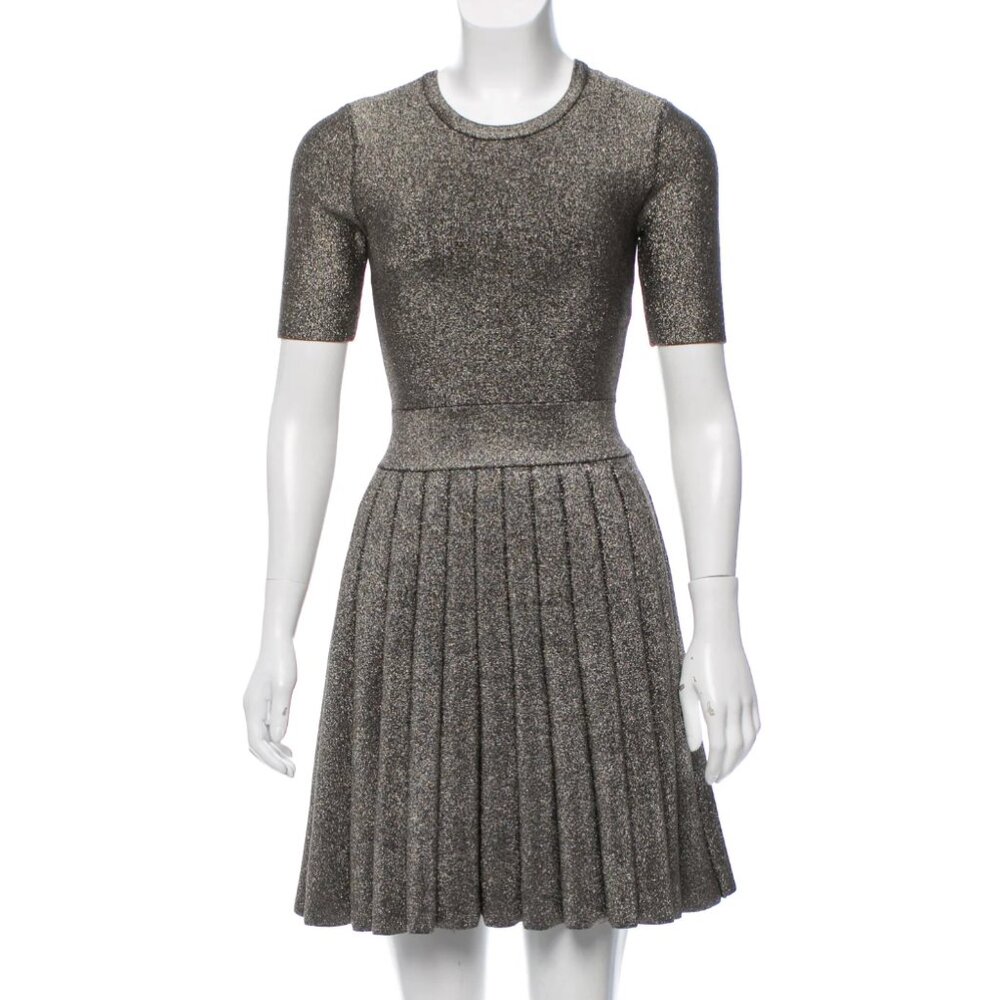 Grey Glittery Metallic A.L.C. short sleeve pleated skirt dress - Size XS